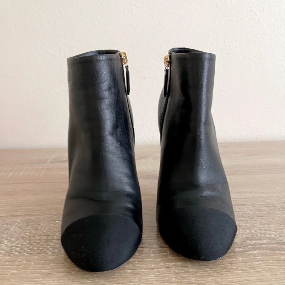 Chanel Black Leather Pearl Heels‎ Ankle Boots Booties Women’s Sz 37.5/7.5